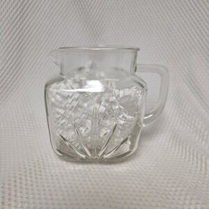 Vintage Square FEDERAL Pitcher Clear Glass STAR Bottom Sun Starburst 6" Tall MCM